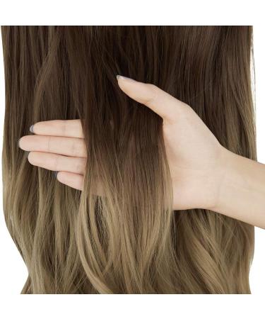 OMGREAET Brown Ombre Wavy Curly Halo Hair Extensions - Light Brown to Light Blonde - 20 Inch - Heat Friendly Fiber - No Clip - Buy Online on GoSupps.com