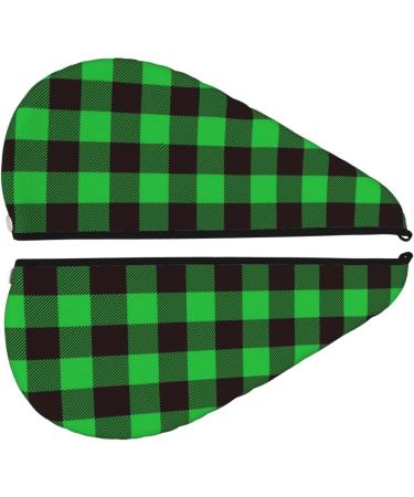Buffalo Plaid Green Black Microfiber Hair Towel | Super Absorbent Coral Velvet Wrap for Long Curly & Thick Hair - Quick Dry Cap for Women - Buy Online on GoSupps.com