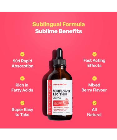 Sunflower Lecithin 750mg Liquid Drops - Pure Vegan Sublingual Supplement for Breastfeeding & Digestion Support - Non-GMO - Buy Online on GoSupps.com