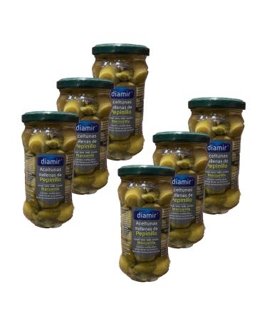 Lot 6x Green olive stuffed with pickles - Jar 300g