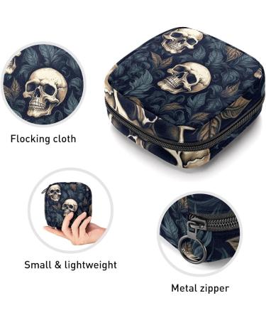 Skulls and Leaves Sanitary Napkin Storage Bag - Portable Period Pouch for Women and Teen Girls - Multi-colored - Buy Online on GoSupps.com