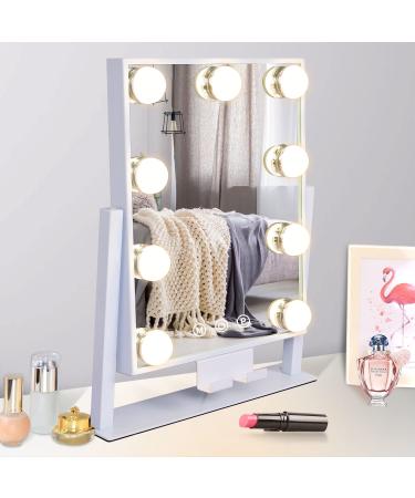 Kottova Makeup Mirror Vanity Mirror with Lights Lighted Make Up Mirror 3 Color Modes 9 LED Dimmable Hollywood Mirror with Stand Touch Control 360 Rotation Detachable 10X Magnification Mirror White