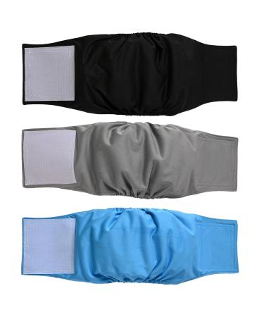 Premium washable belly bands for male dogs (3-pack) of dog diapers & dog belly bands (S Black Gray Blue) S Black Gray Blue