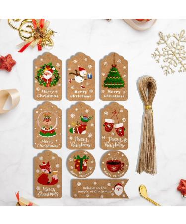 Christmas Gift Tags 50pcs Xmas Paper Labels Christmas Elements Hanging Tags Card Gift Ornament with String Style3 - Buy Online on GoSupps.com