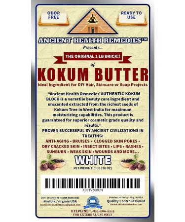 Pure Kokum Butter - Cosmetic Grade Alternative to Raw Soft Butters | Ideal Hard Base for DIY Balms, Creams, and Candles (16oz Bar) - Buy Online on GoSupps.com