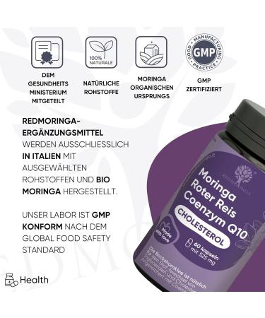 Buy RedMoringa Supplement | 60 Capsules of Fermented Red Rice & Bio Moringa for Natural Triglyceride Management | Coenzyme Q10 & Monacolin K - Buy Online on GoSupps.com