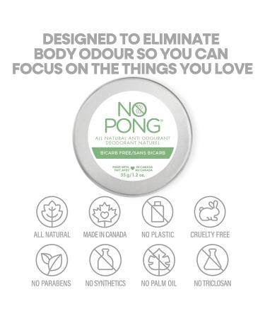 No Pong - Bicarb Free Formulation (Baking Soda Free) All-Natural Deodorant 35g Creme Anti-Odourant Paraben-Free Aluminum-Free Plastic-Free For Men and Women - Buy Online on GoSupps.com