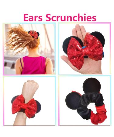 Sparkly Minnie Mouse Ear Scrunchies - 6 Pack Velvet Hair Scrunchies - Buy Online on GoSupps.com