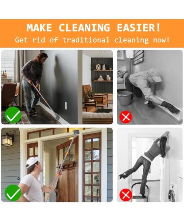 PLOEOUAR Baseboard Cleaner with Long Handle - Convex Design Duster Mop Tool for Baseboard, Door Molding, Windows, Ceiling - Includes 6 Reusable Microfiber Pads - Buy Online on GoSupps.com