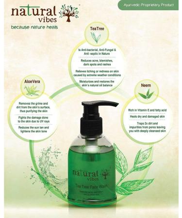 Natural Vibes Tea Tree Acne Face Wash For Blemishes Oil Control Clear Bright Skin | Dirt & Tan Removal |No Paraben & Sulphate | Ayurvedic & Vegan | 150 ml | For Men & Women | All Skin Types - Buy Online on GoSupps.com