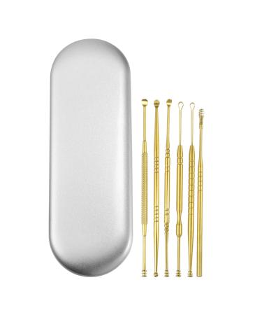 VOCOSTE 6Pcs Stainless Steel Ear Cleansing Tool Set Ear Cleaner Ear Care Set with Storage Case Bronze Gold Tone
