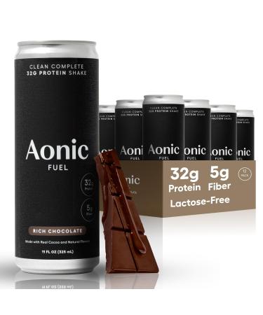 Aonic Fuel 32g Protein Shake 5g Fiber Lactose-Free Complete Amino Acid Profile No Added Sugar Made with Real Cocoa 11 fl oz (Pack of 12) - Rich Chocolate