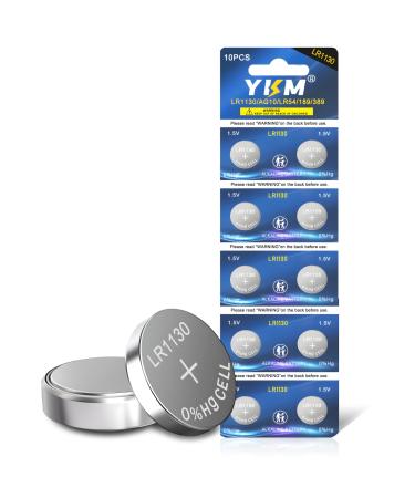 YKM 10 Pack LR1130 Battery AG10 L1131f L1131 L1131c 389 390 LR54 LR 1130 1.5V Alkaline Batteries for Calculator Watch Battery