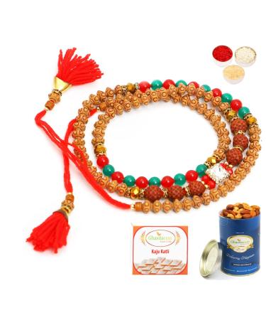 Ghasitaram Gifts Rakhi for Brother Rakhis Online - 614 Premium Rakhi Bracelet with 100 GMS of Dryfruits Mix Can 200 GMS of Kaju katli Rakhi & 100g Dryfruits Mix Can 200g Kaju katli