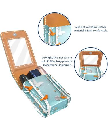 Stylish Leather Lipstick Case with Mirror - Mini Lip Gloss Organizer | Bird in the Forest Design - Buy Online on GoSupps.com