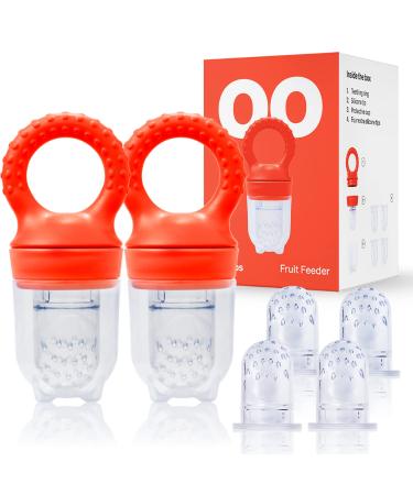 Love Noobs Baby Food Pacifier Feeder 2 Pack Baby Fruit Feeder Fresh Frozen Fruit Feeder and Teether for Infant Teething Toys 4 Extra Food Grade Silicone Baby Pacifier BPA Free Feeding Supplies