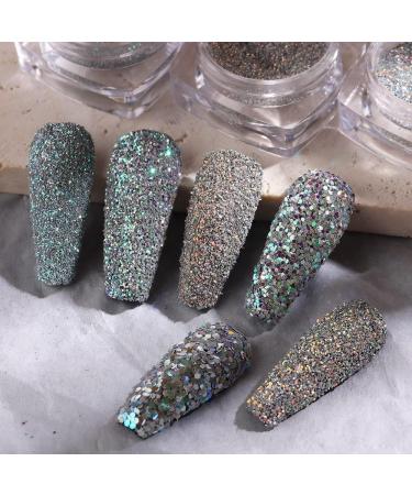 Reflective Nail Glitter Powder - Sparkling Diamond Glitter for Nails - Holographic Sequins - Party Nightclub Nail Art Decoration (6 Boxes) - Buy Online on GoSupps.com