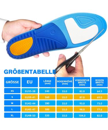 Orthopedic Gel Shoe Inserts for Heel Spur & Flat Feet - Plantar Fasciitis Insoles for Men & Women - Blue M (EU42-44) - 28cm - Buy Online on GoSupps.com