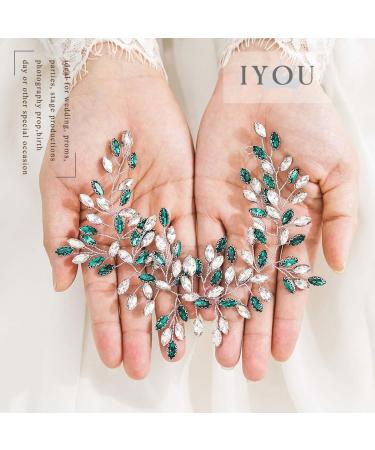 IYOU Crystal Bridal Hair Vines Rhinestone Green Bride Headband Guest Party Wedding Hair Accessories for Women - Buy Online on GoSupps.com