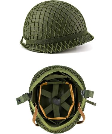 QWORK M1 Green Helmet Replica with Net Cover - WWII US Army Outdoor Field Steel Helmet - Buy Online on GoSupps.com