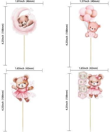 Gyufise 36Pcs Baby Shower Bear Cupcake Toppers Moon Baby Bear Baby Shower Cake Topper Decorations Jungle Animal Theme Baby Shower Birthday Party Cake Supplies Pink Pink 3 - Buy Online on GoSupps.com