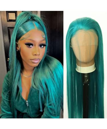 Towarm Dark Green Wig Long Straight Teal Emerald Green Synthetic Lace Front Wigs Pre Plucked Natural Hairline with Baby Hair for Black Women Heat Resistant Fiber Cosplay Daily Wear Wig (Emerald Green)
