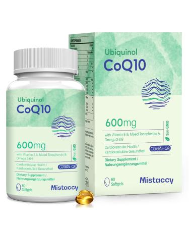 CoQ10 600mg Softgels | High Absorption CoQ10 Ubiquinol Supplement | Reduced Form Enhanced with Vitamin E & Omega 3 6 9 | Antioxidant Powerhouse for Heart Health | 60 Softgels 60 Count (Pack of 1)
