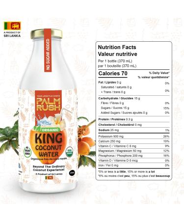 PALM RUSH Organic King Coconut Water - 100% Natural USDA Certified Organic Non-GMO Gluten-Free No Added Sugar Rich in Electrolytes Vegan (Pack of 6) Original 370 ml (Pack of 6) - Buy Online on GoSupps.com