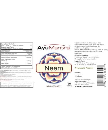 AyuMantra Organic Neem (Azadirachta Indica) Tablets- Blood Purifying detoxifies Anti Bacterial- 90 tablets 1000mg - Buy Online on GoSupps.com