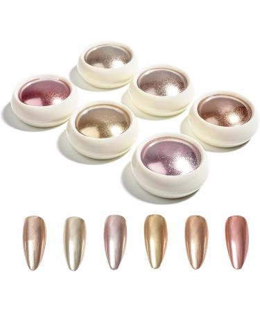 6 Colors Rose Gold Chrome Glitter Powder - Metallic Nail Art & DIY Makeup | Mirror Effect for Face & Body - Buy Online on GoSupps.com
