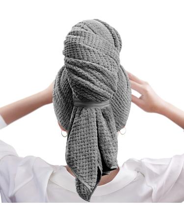 AMZFit Large Microfiber Hair Towel Wrap for Women  Super Absorbent Hair Drying Towel  Anti Frizz Fast Drying Hair Turbans for Long  Thick  Curly Hair Hair Wrap Towels Gray-us