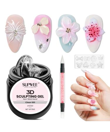 SUPWEE 3D Sculpting Gel Clear Solid Nail Gel 3D Modeling Gel with Nail Brush and Silicone Mold DIY Salon/Home Use 15g