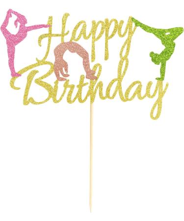 Arthsdite Gymnastics Cake Topper Gymnast Cake Pick for Gymnastics Theme Baby Girl Happy Birthday Party Decorations - Gold Glitter - Buy Online on GoSupps.com