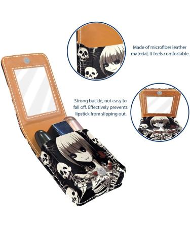 Buy Leather Lipstick Case Organizer with Mirror | Mini Skull Design Lip Gloss Holder - International Shipping - Buy Online on GoSupps.com