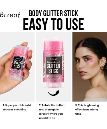 Brzeaf Waterproof Pink Glitter Stick - Long Lasting Shimmer for Face Body Hair & Eyes - Perfect for Concerts Raves & Festivals (Pack of 1 - Buy Online on GoSupps.com