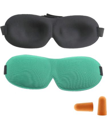 SING F LTD 2pcs 3D Contoured Shape Black Green Polyester Sleep Mask Cover Sleeping Travel Flight Ear Plug Kit - Buy Online on GoSupps.com