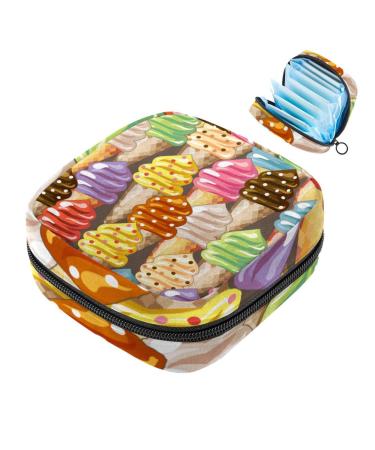 Colorful cartoon-ice cream-laden stinging bags large menstrual cup bags with zipper periodic inserts bags panty lips tampons for girls and women multicolored 01