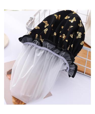 Qeuly 2 Pack Waterproof Reusable Shower Cap for Women - Black/Pale Green Butterfly Design - Buy Online on GoSupps.com