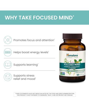 Himalaya Focused Mind Supplement with Ashwagandha Bacopa & L-Theanine for Attention Focus and Energy Support 60 Vegan Capsules Gluten Free 1 Month Supply - Buy Online on GoSupps.com