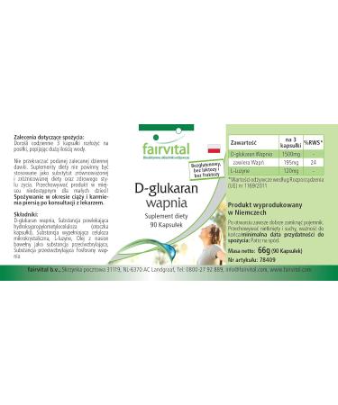 Fairvital | D-glucarate de calcium - 90 g lules - 1500mg dont 195mg de calcium par dose journali re - qualit contr l e et hautement dos e - 100% v g talien - Made in Germany - Buy Online on GoSupps.com