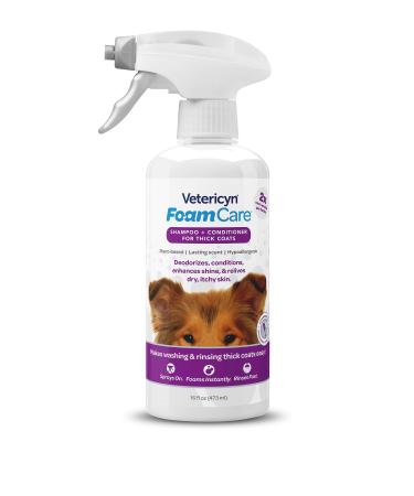 FoamCare Pet Shampoo for Thick Coats by Vetericyn | Promotes Healthy Skin and Coat - Hypoallergenic with Aloe - Cleans, Moisturizes, and Conditions  Instant Foam Shampoo  16-ounce Shampoo + Conditioner, Thick Coats