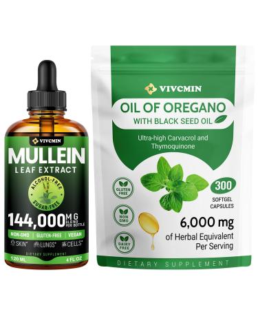 vivcmin Oil of Oregano & Mullein Drops - Respiratory & Digestive Support Wellness
