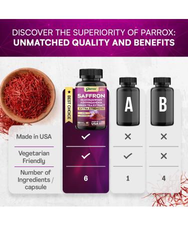 Saffron Supplement with Glucomannan Ashwagandha Green Tea Extract Zeaxanthin & Lutein Vision Support & Daily Wellness Formula Extra Strength Plant-Based Capsules 2 Month Supply (60 Caps) 60 Count (Pack of 1) - Buy Online on GoSupps.com