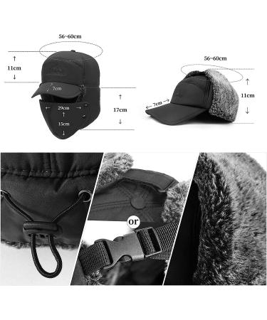 Winter Trapper Hat with Ear Flaps - Windproof Unisex Ushanka Hat in Black - Buy Online on GoSupps.com