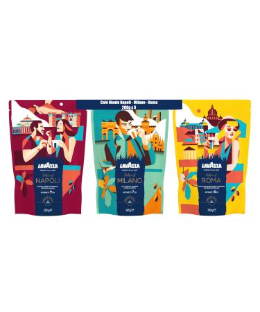 Lavazza Tales of Italia Lot de 3x200g Caf Moulu (Roma + Napoli + Milano) 600g Id al pour Machine Expresso Filtre ou Manuelle Arabica & Robusta Intensit s 7/8/9 Notes Gourmandes