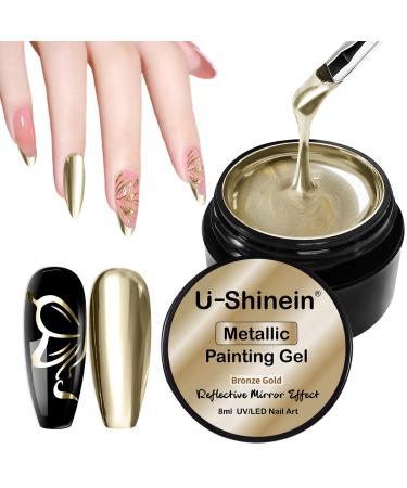U-Shinein Metallic Painting Gel for Nail Mirror Silver Golden Nail Gel Upgraded Super Reflective Metal Painting Gel Nail DIY Nail Art Paint Liner UV Gel Copper