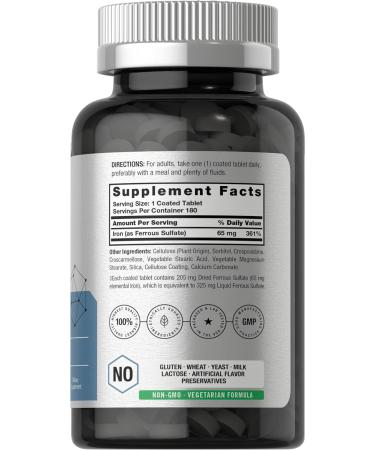 Vegetarian Iron Ferrous Sulfate 325mg | 180 Count | Non-GMO & Gluten Free Dietary Supplement - Buy Online on GoSupps.com