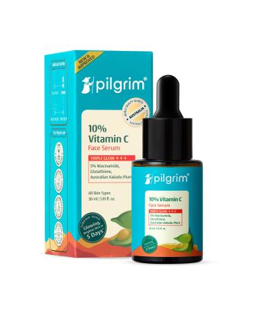 10% Vitamin C Face Serum by Pilgrim | Anti Aging Facial Serum with 5% Niacinamide & Kakadu Plum | Reduces Fine Lines Smooths Skin Texture & Improves Radiance | 1.01 Fl Oz (30ml)