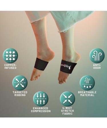 RooRuns Copper Arch Support Sleeves | Compression Foot Wrap for Plantar Fasciitis Flat Feet & Heel Spurs - Men & Women (2 Pairs - Buy Online on GoSupps.com