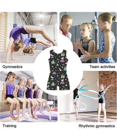 Girls Gymnastics Leotards with Shorts | Sparkle Dance Unitards | Mermaid Active Biketards | Black | 6-7 Years - Buy Online on GoSupps.com